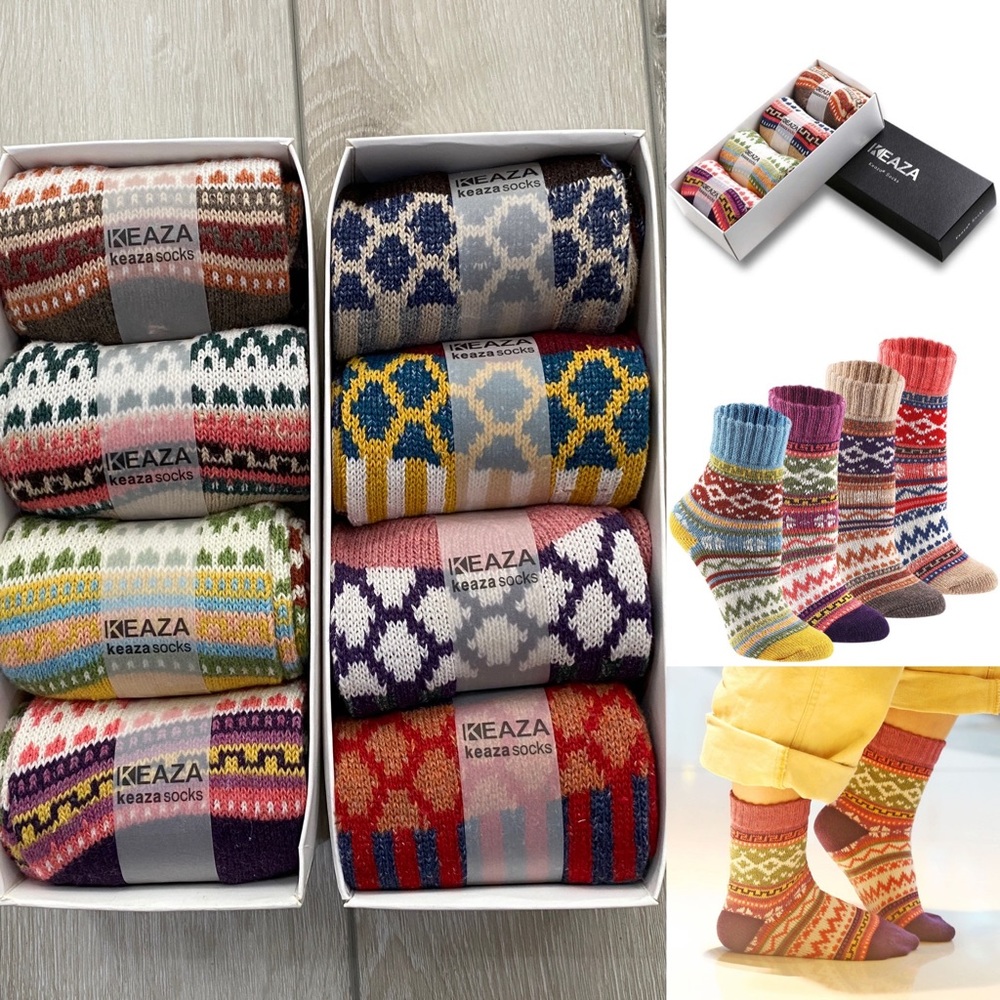 KEAZA 8 pair two-pack Gift Set SOCKS Multi-color womens Cotton Fair Isle Knit
